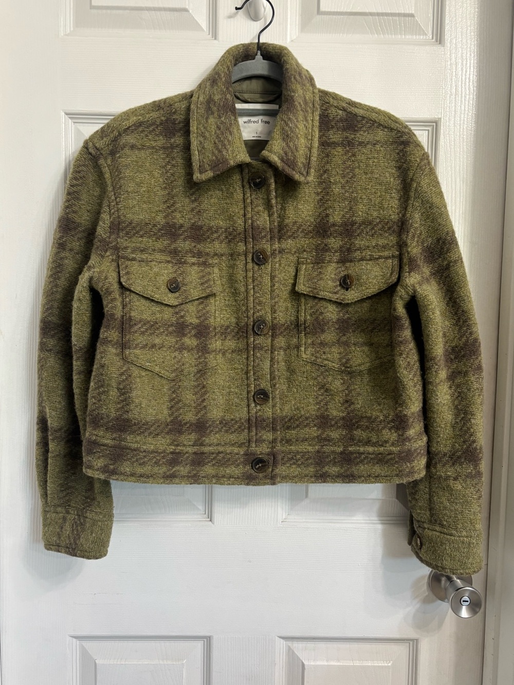 Aritzia Olive Green Plaid Jean Jacket